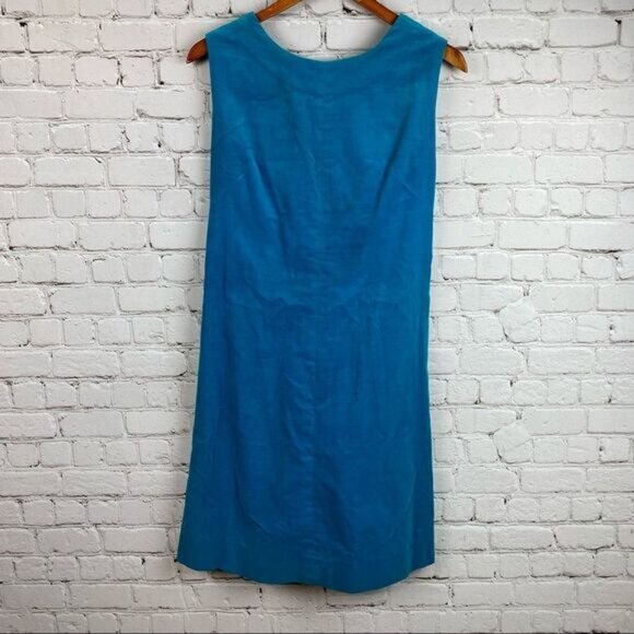 Vintage 60s Turquoise Velvet Button Front Sleeveless Dress - Picture 7 of 8